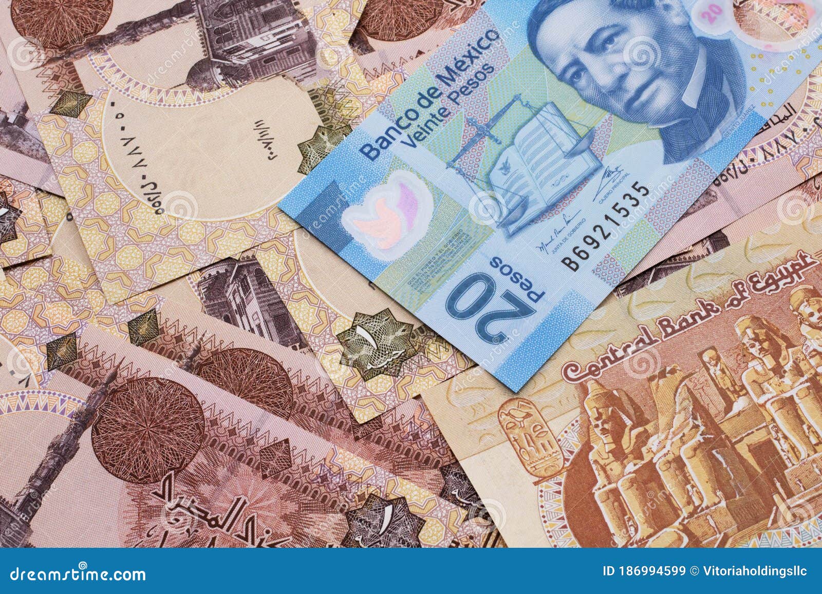 A Mexican Bank Note on a Bed of Egyptian Currency Stock Image - Image of  currency, mint: 186994599