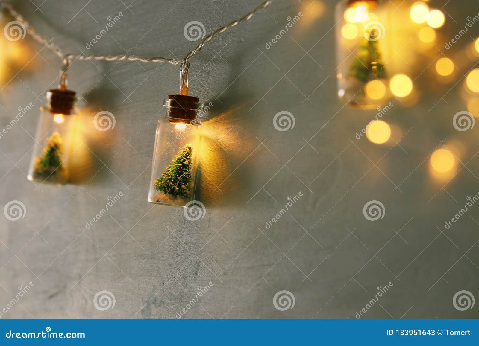 close up image of christmas tree in the masson jar garland light.