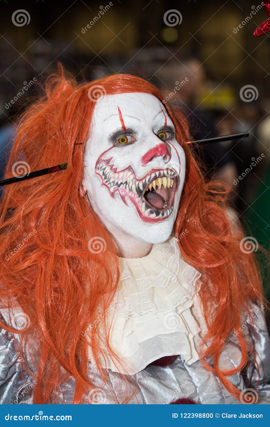 A child cosplaying Pennywise takes a photo with another cosplayer using the  same costume during the, Stock Photo, Picture And Rights Managed Image.  Pic. UIG-1059-48-CHP-SOFA2021-D3-20211016013