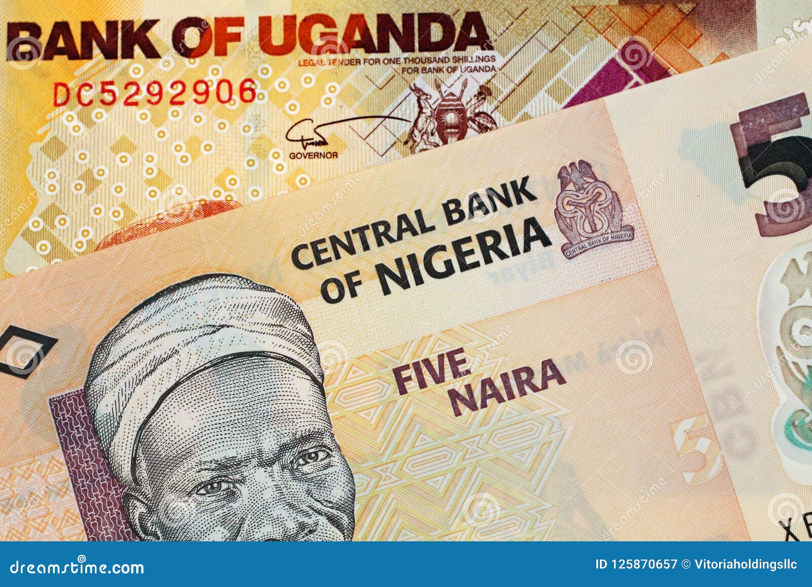 A Five Nigerian Naira Bank Note With A Thousand Ugandan Shilling Bill a-five-nigerian-naira-bank-note-with-a-thousand-ugandan-shilling-bill
