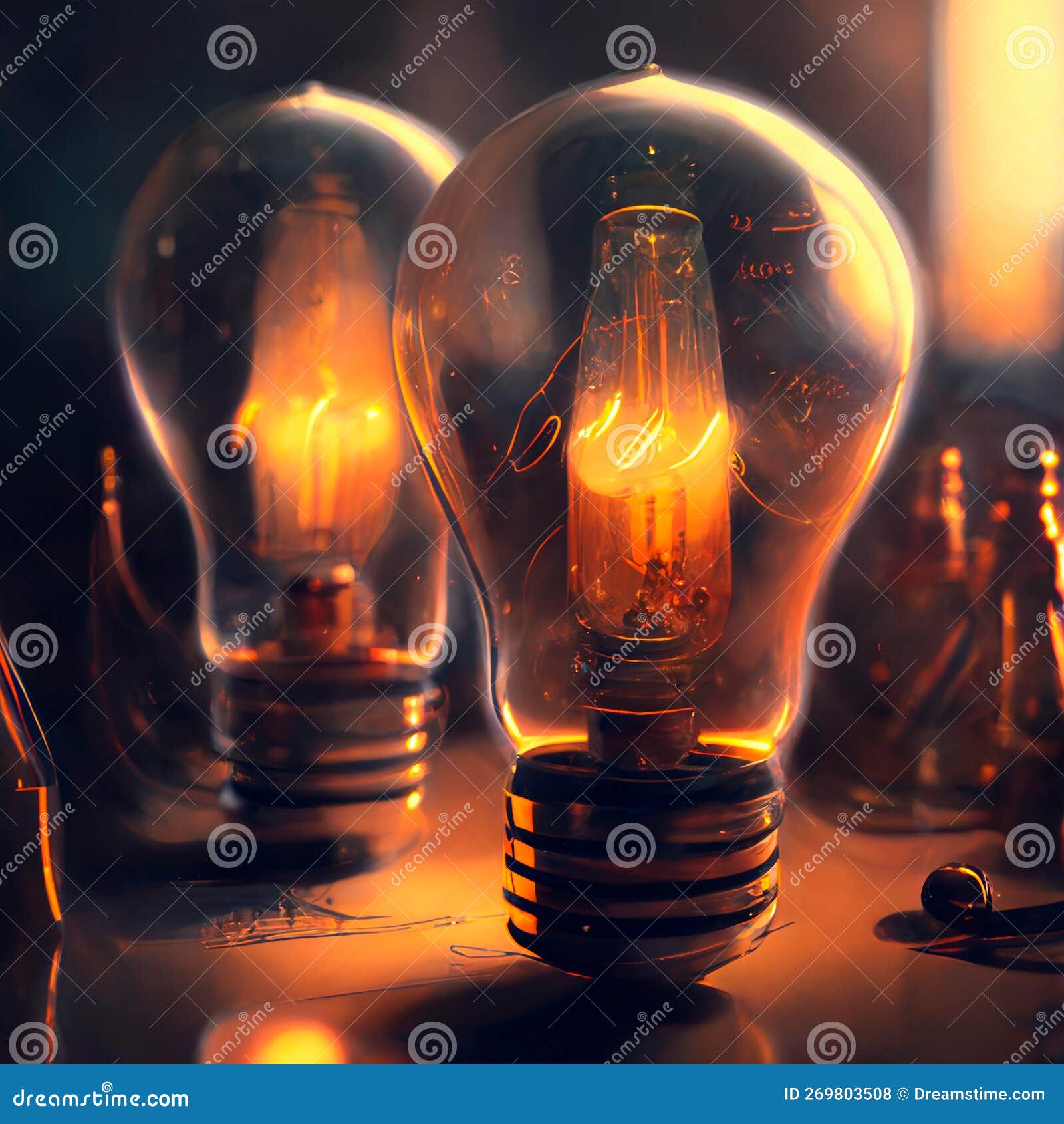 Closeup Image of Glowing Light Bulbs Stock Illustration Illustration