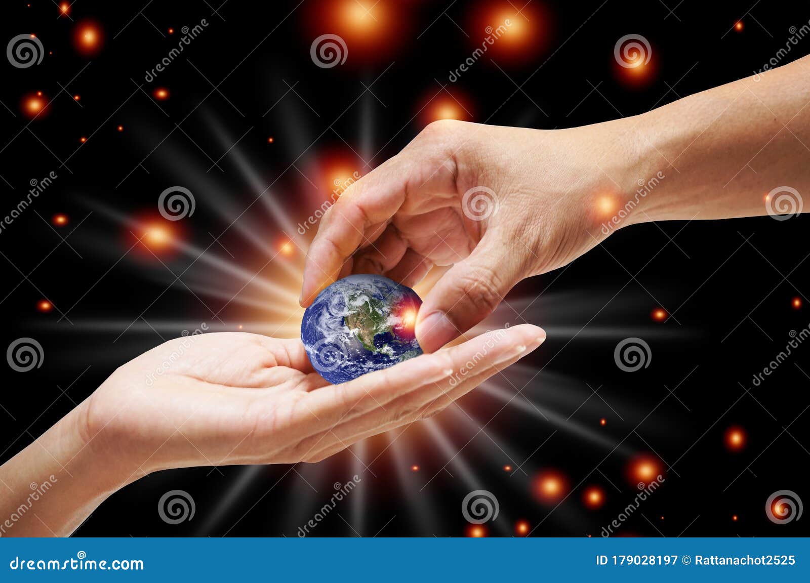 a close up image of a human hand holding a light-emitting planet ecology  and changing the world,s of this image