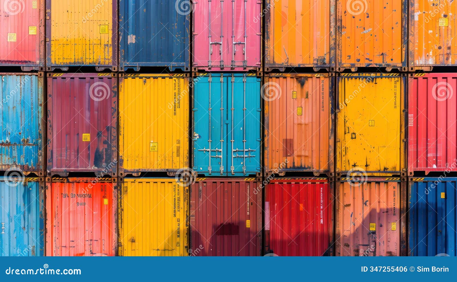 a close-up image of shipping containers neatly stacked
