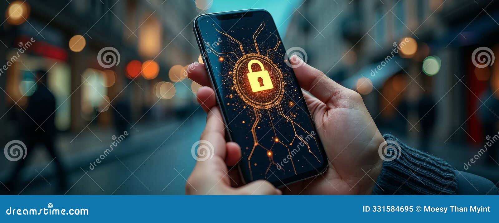 hands holding a smartphone with a padlock icon displayed on the screen, izing security and privacy