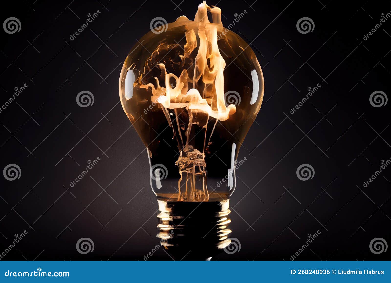 Closeup of an Incandescent Light Bulb with a Burning Flame. 3d Illustration Stock Illustration