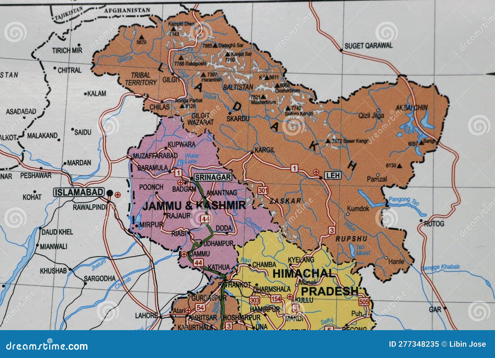 Close Up of an Indian Map with Jammu and Kashmir Ladakh in Focus Stock ...