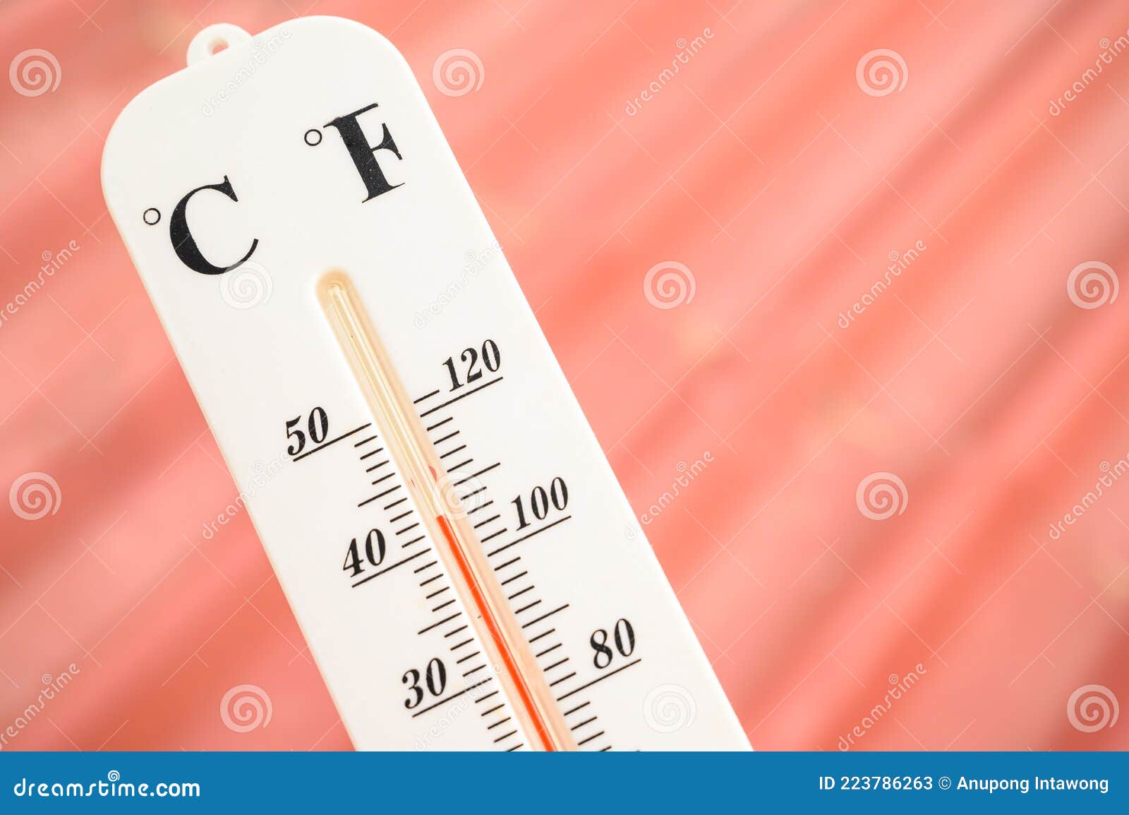 Closeup of Indicator in Thermometer Showing Temperature 40 Degrees