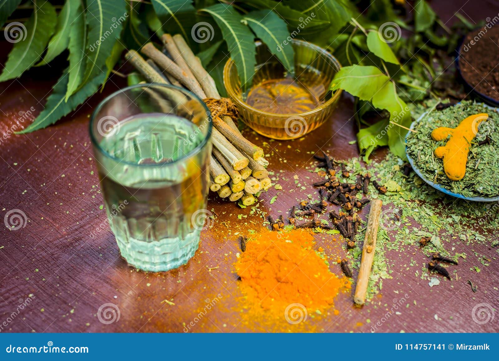 Close Up of Ingredients of Ayurvedic Treatment I.e Neem,neem Leaves ...