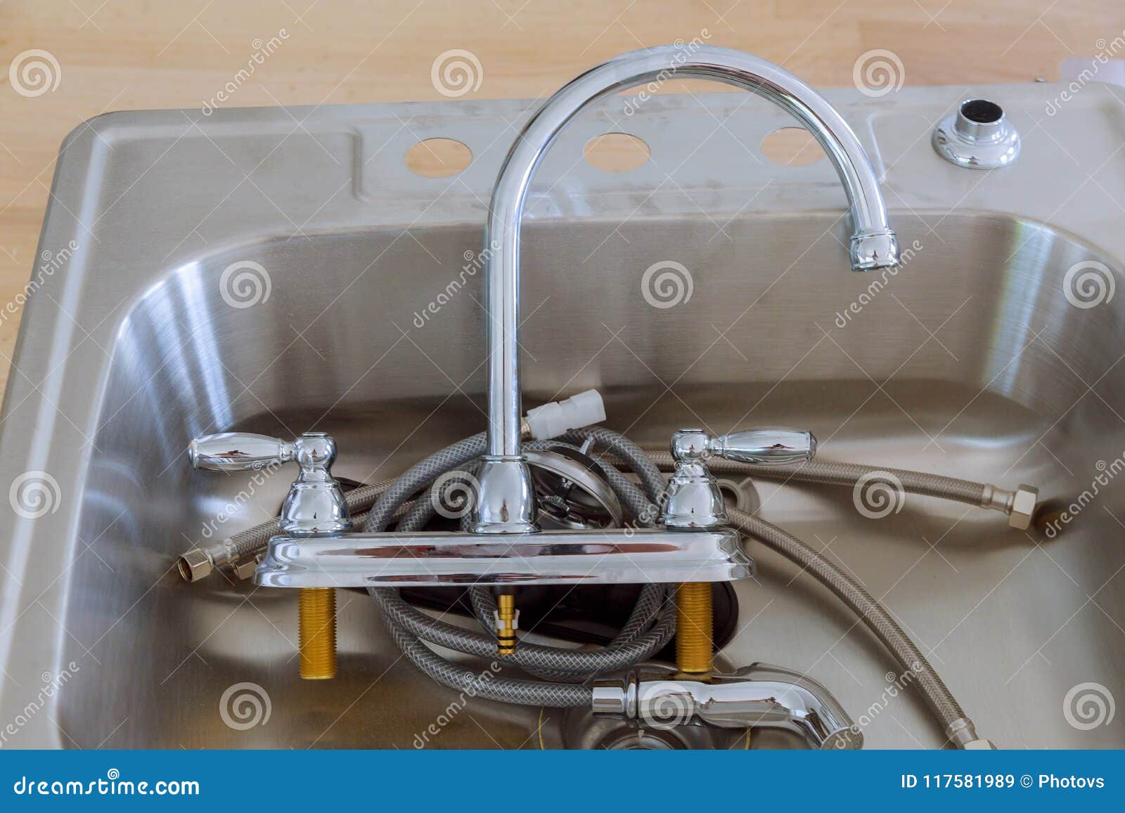 Installing A Stainless Steel Kitchen Sink Stock Image