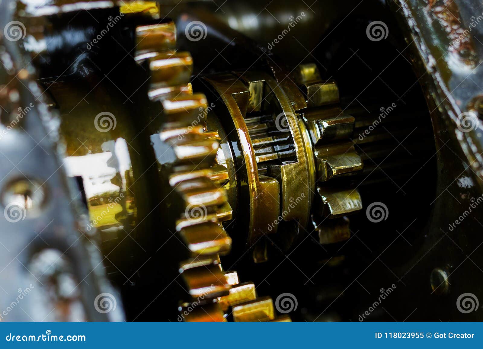 Close Up Internal Engine Gear Tractor. Engine Walking Tractor. Stock