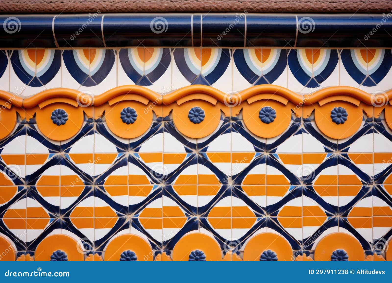 Closeup of an Intricate Tile Pattern on a Spanish Revival Structure