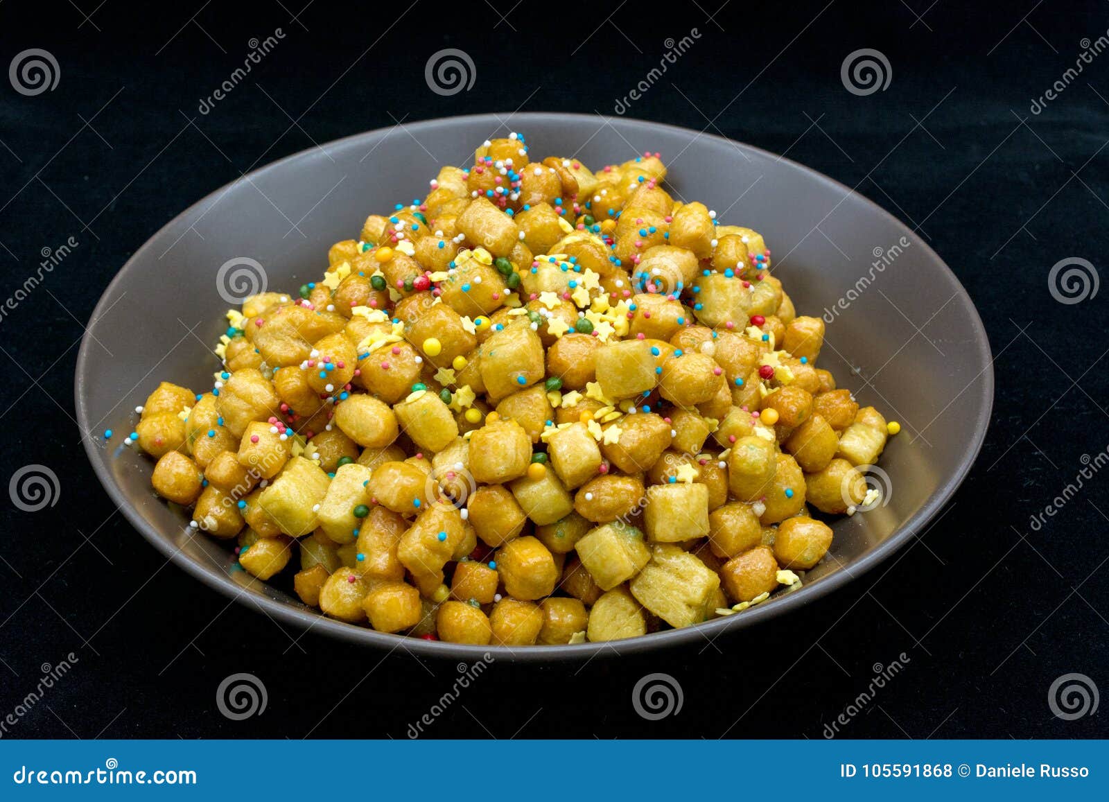 Close Up of Italian Traditional Food Called Strufoli on Black Ba Stock ...