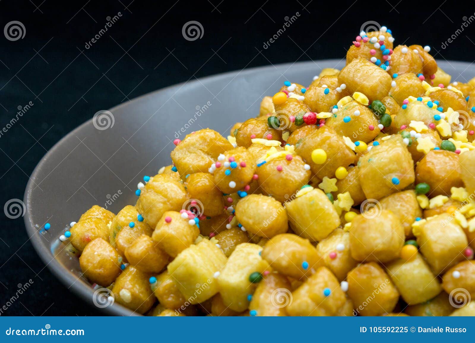 Close Up of Italian Traditional Food Called Strufoli on Black Ba Stock ...