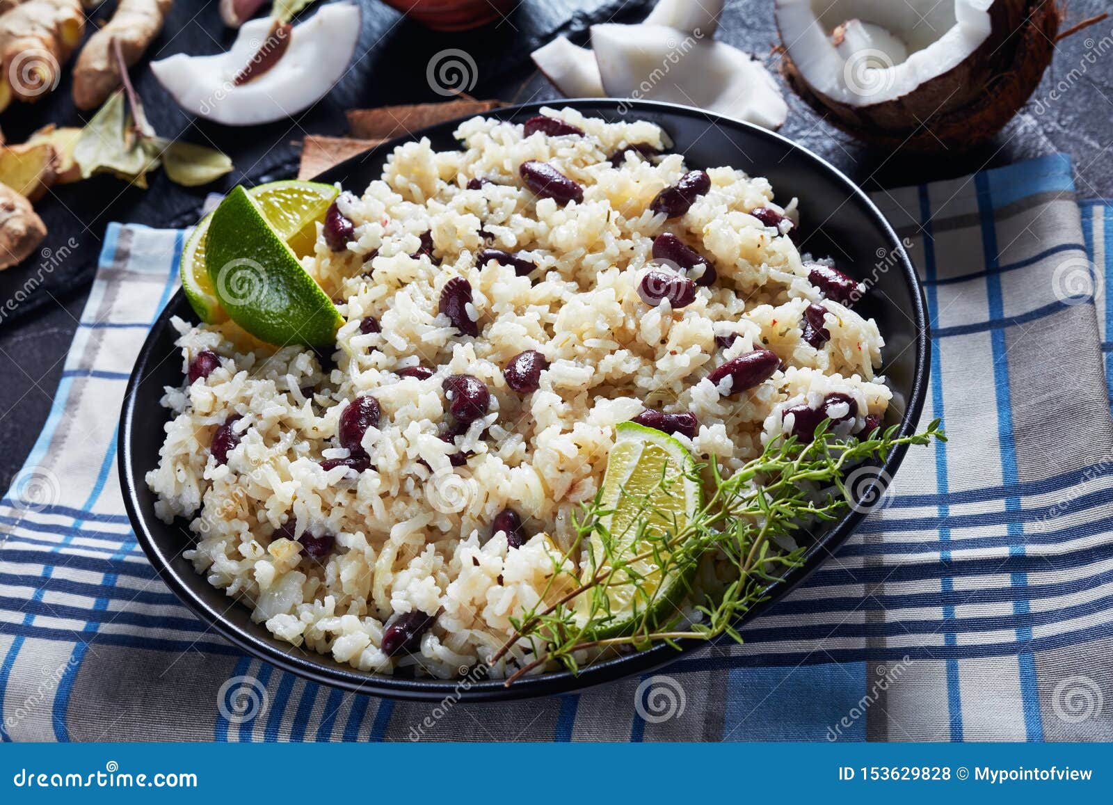 close-up of jamaican rice and red beans