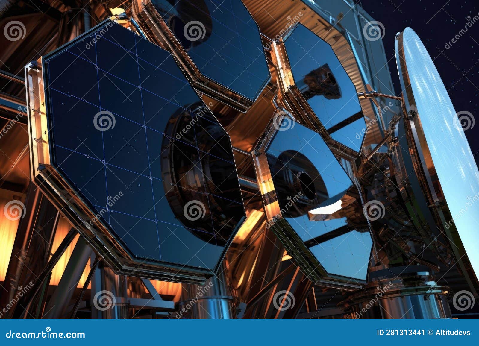 Closeup of Kepler Telescopes Lens and Solar Panels Stock Illustration