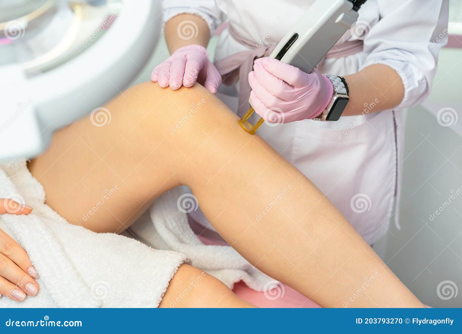 Close Up of Leg Laser Hair Removal Procedure in Professional Body Care  Clinic. Stock Photo - Image of pink, cabinet: 203793270