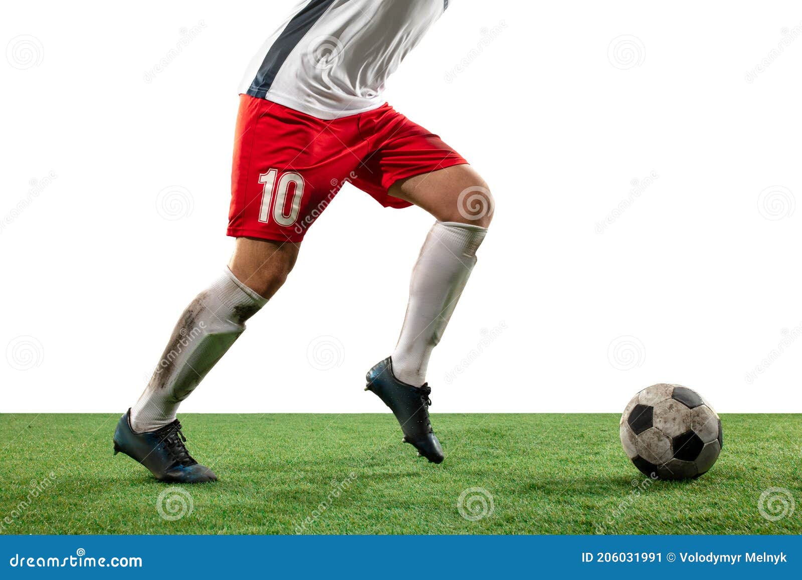Close Up Legs Of Professional Soccer Football Player Fighting For Ball On Field Isolated On White Background Stock Image Image Of Healthy Professional