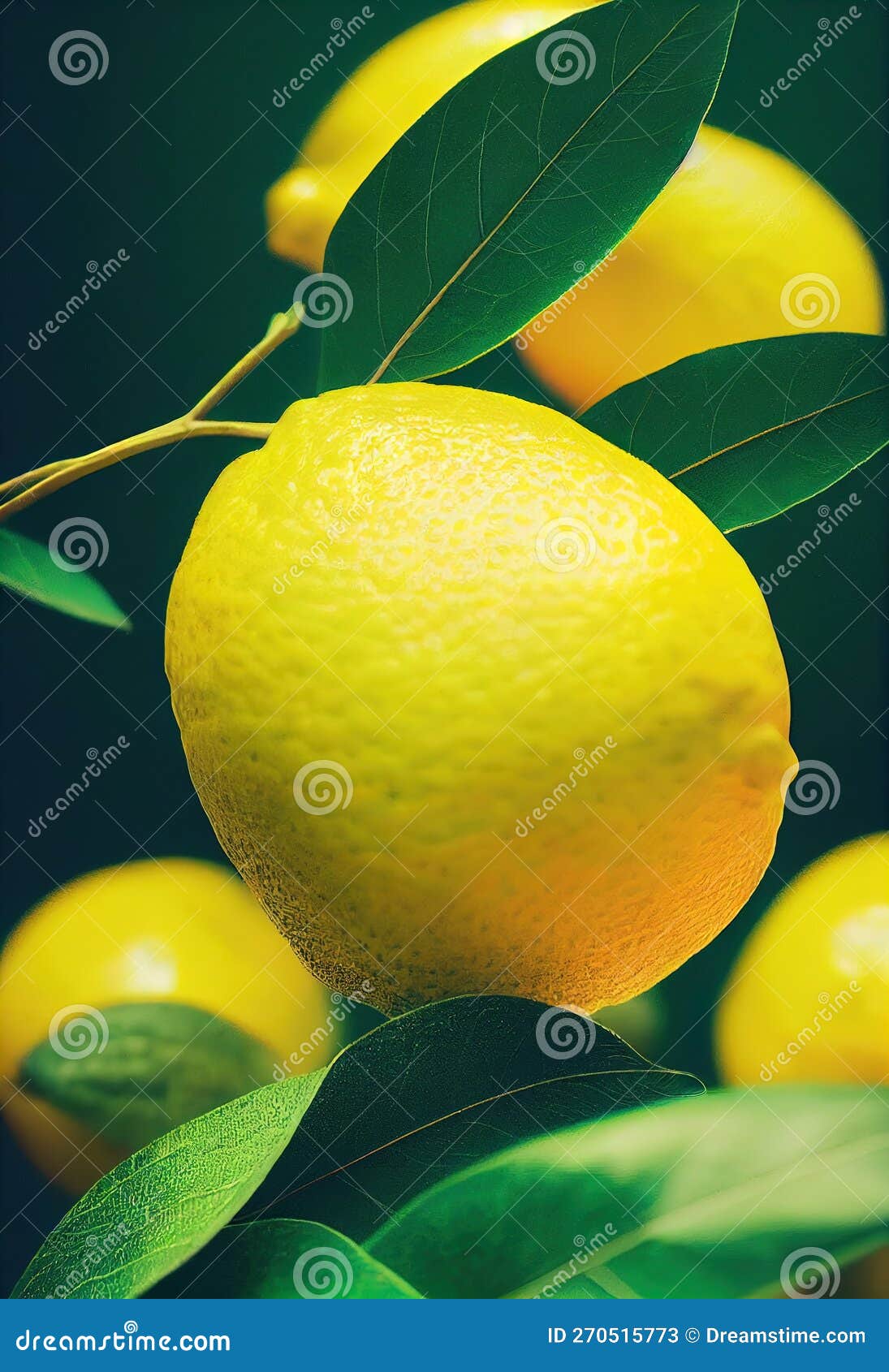 A Close Up Of A Lemon On A Tree Branch With Leaves And A Green