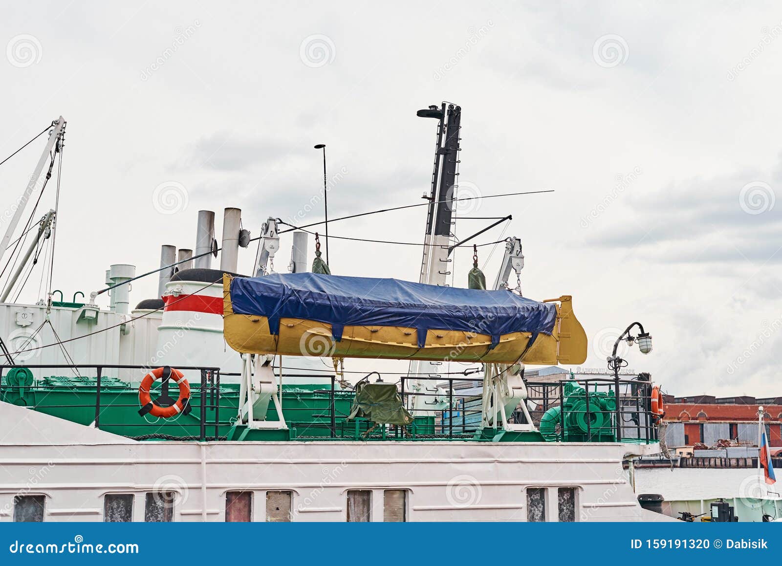 Close Up Lifeboat on Cargo Ship in the Port Stock Photo Image of