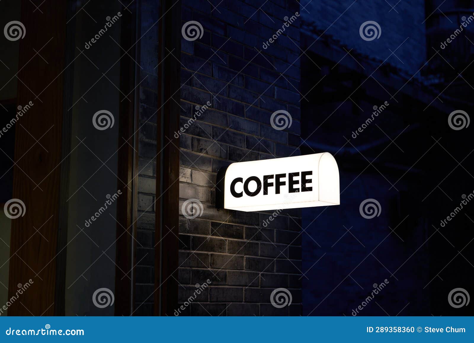 Closeup of Light Box in Cafe in Alley at Night Stock Photo Image of