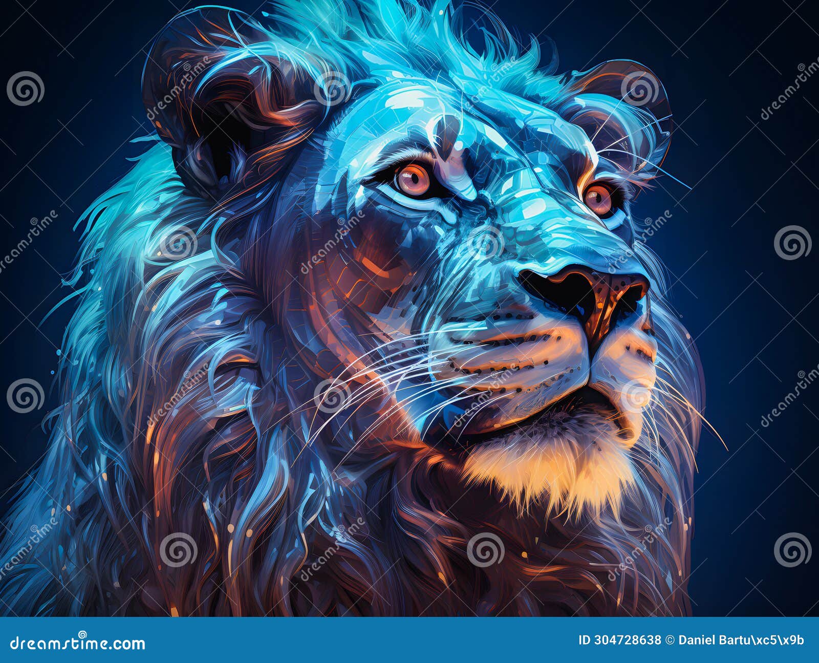 close-up of a lion's face in x-rays. black background. generative ai
