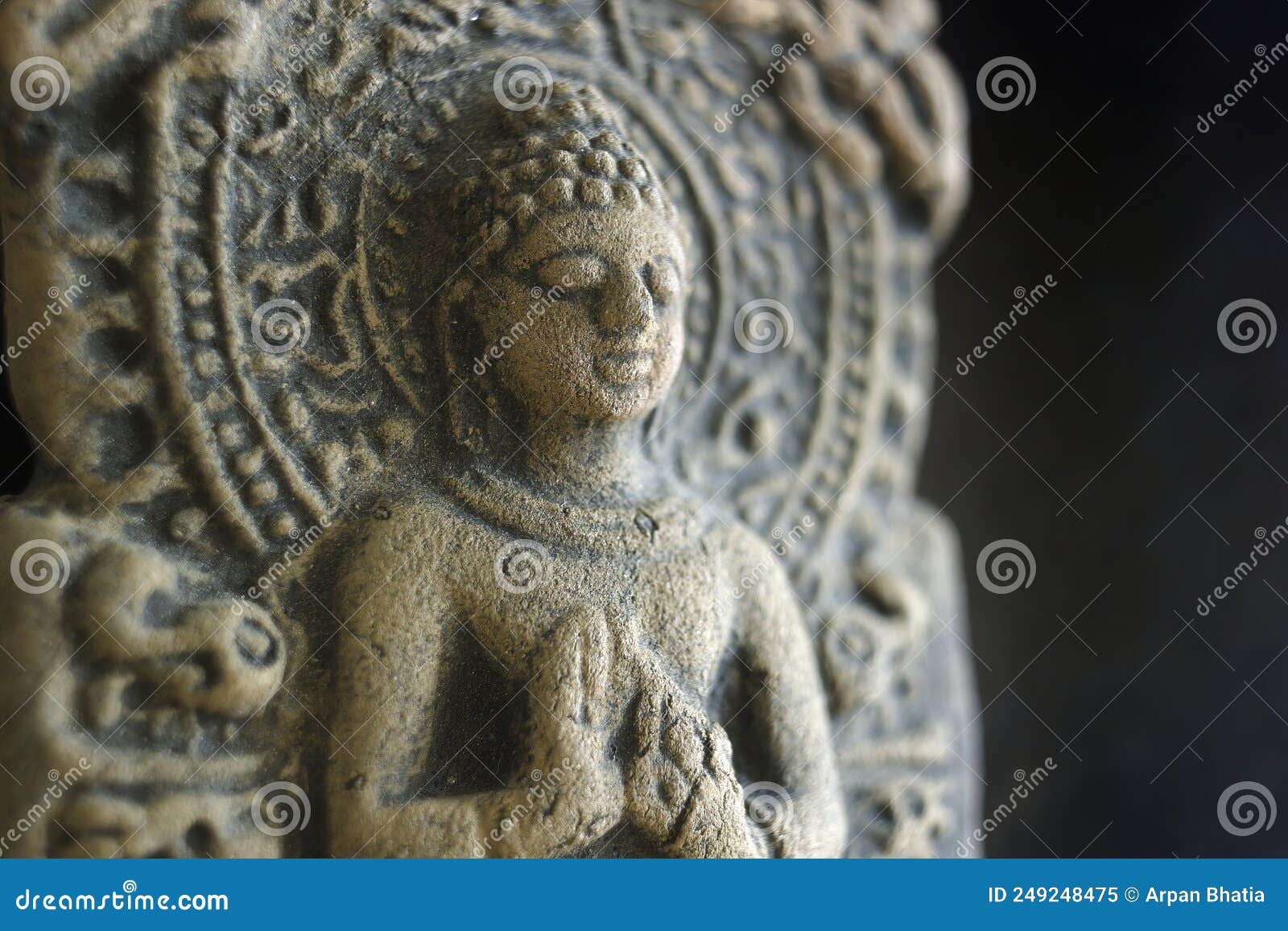 Close Up Macro of a Meditating Buddha Stone Statue Stock Image Image