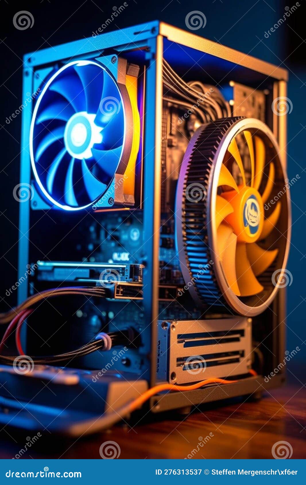 Spinning Metallic Fan Inside Desktop Computer Case Stock Illustration ...