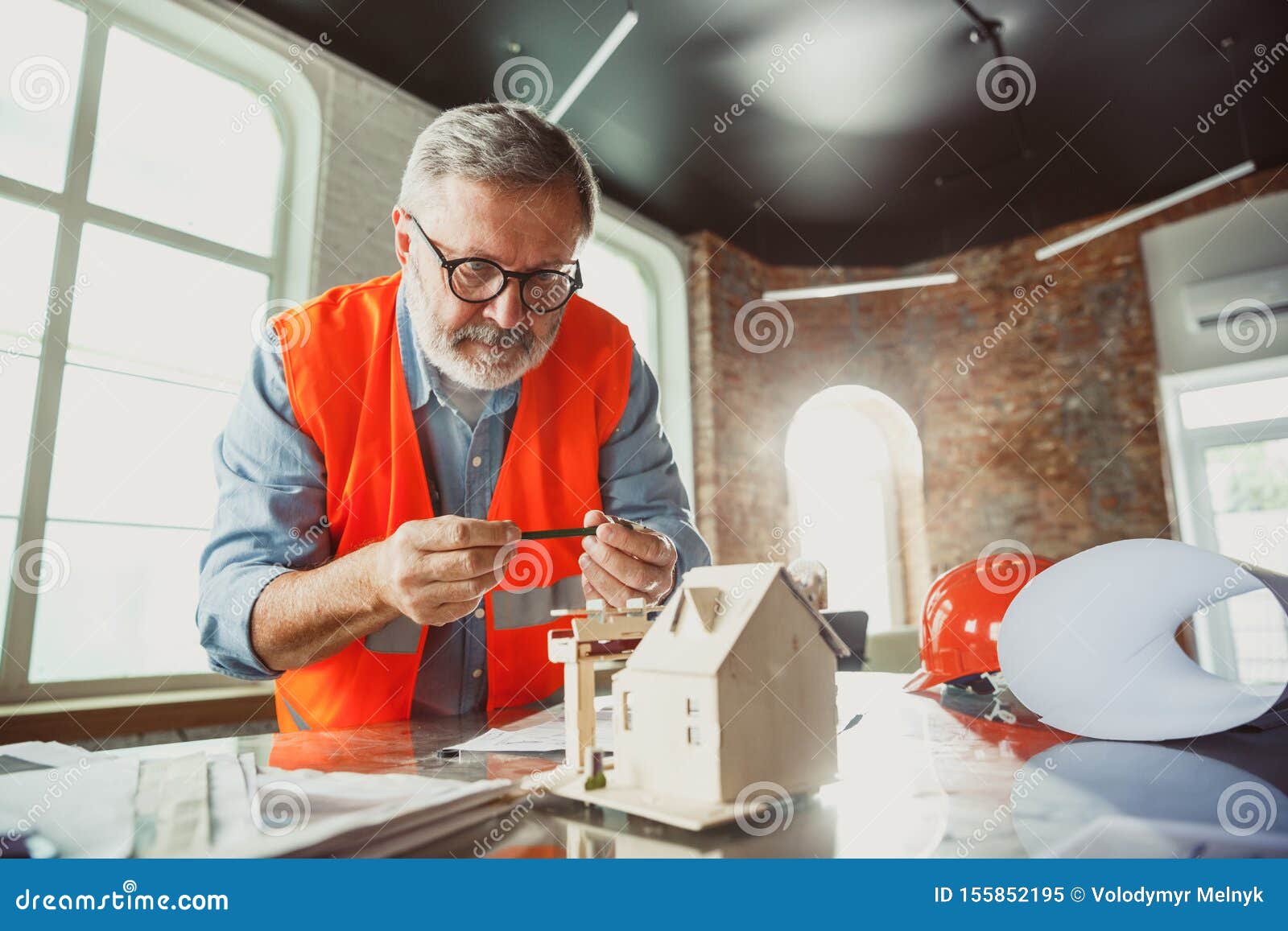 Close Up of Male Architectengineer Making a Model of House Stock Image Image of architects