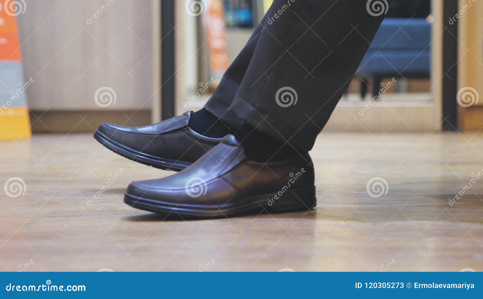 Close Up of Male Feet Wearing Brown New Fashion Shoes. Businessman Has ...