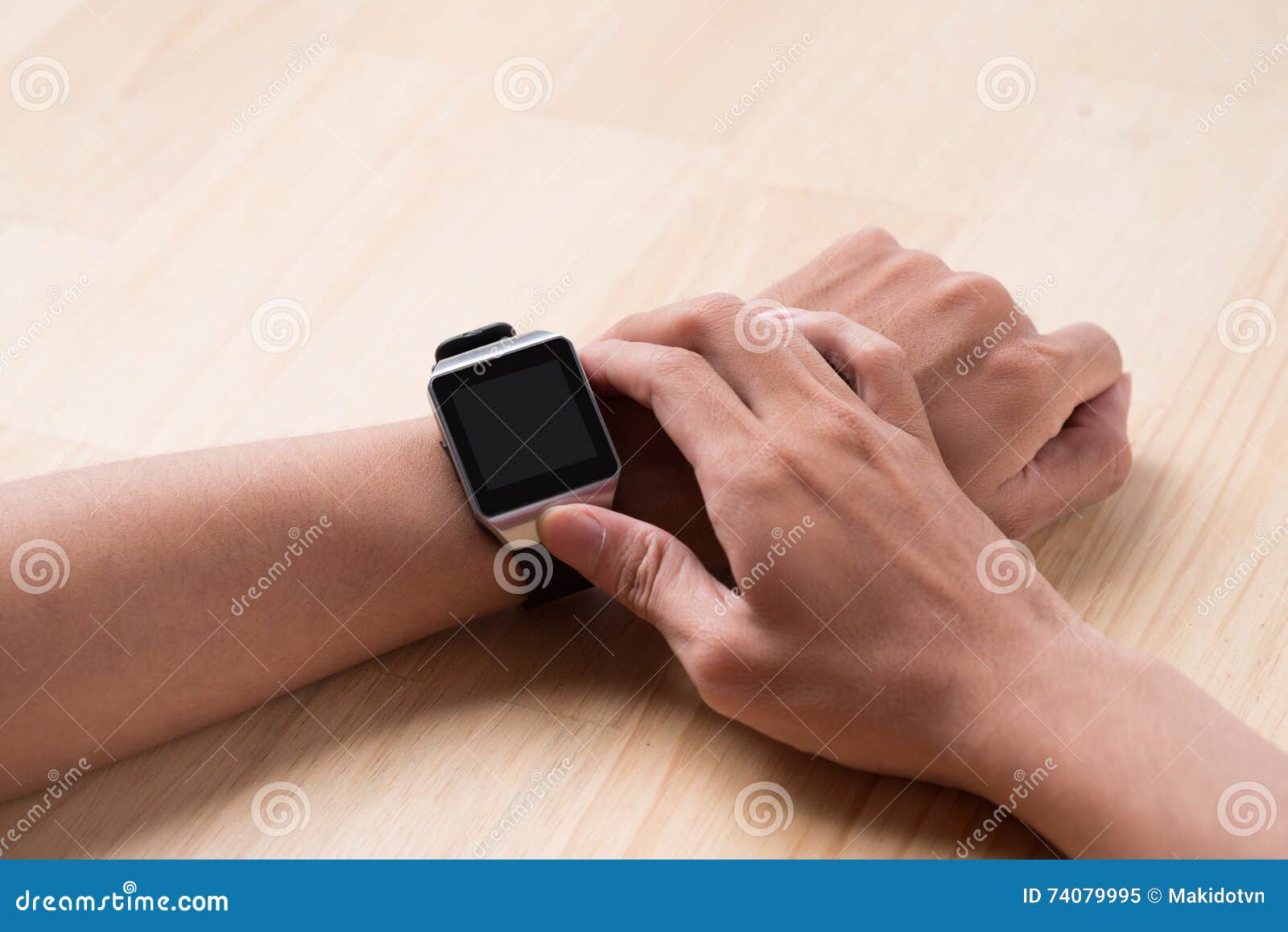 Close Up of a Male Hands Using a Modern Smart Watch. Stock Image