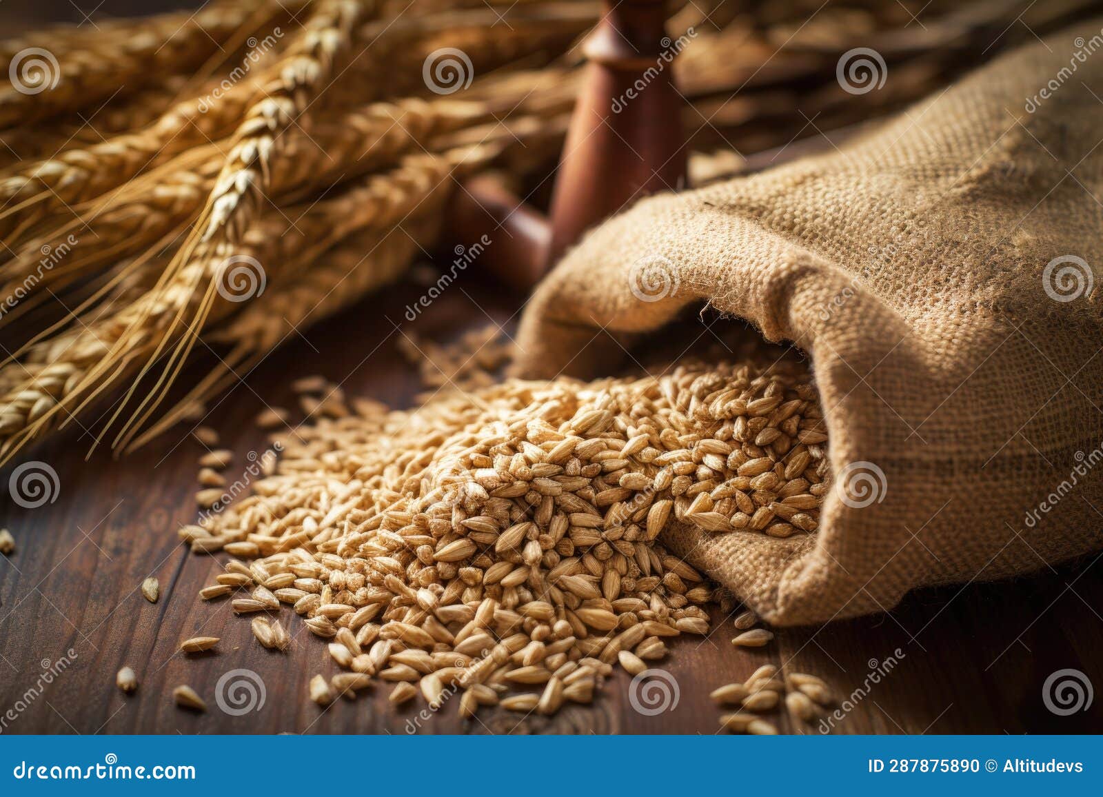 Closeup of Malt Grains in a Rustic Burlap Sack Stock Illustration