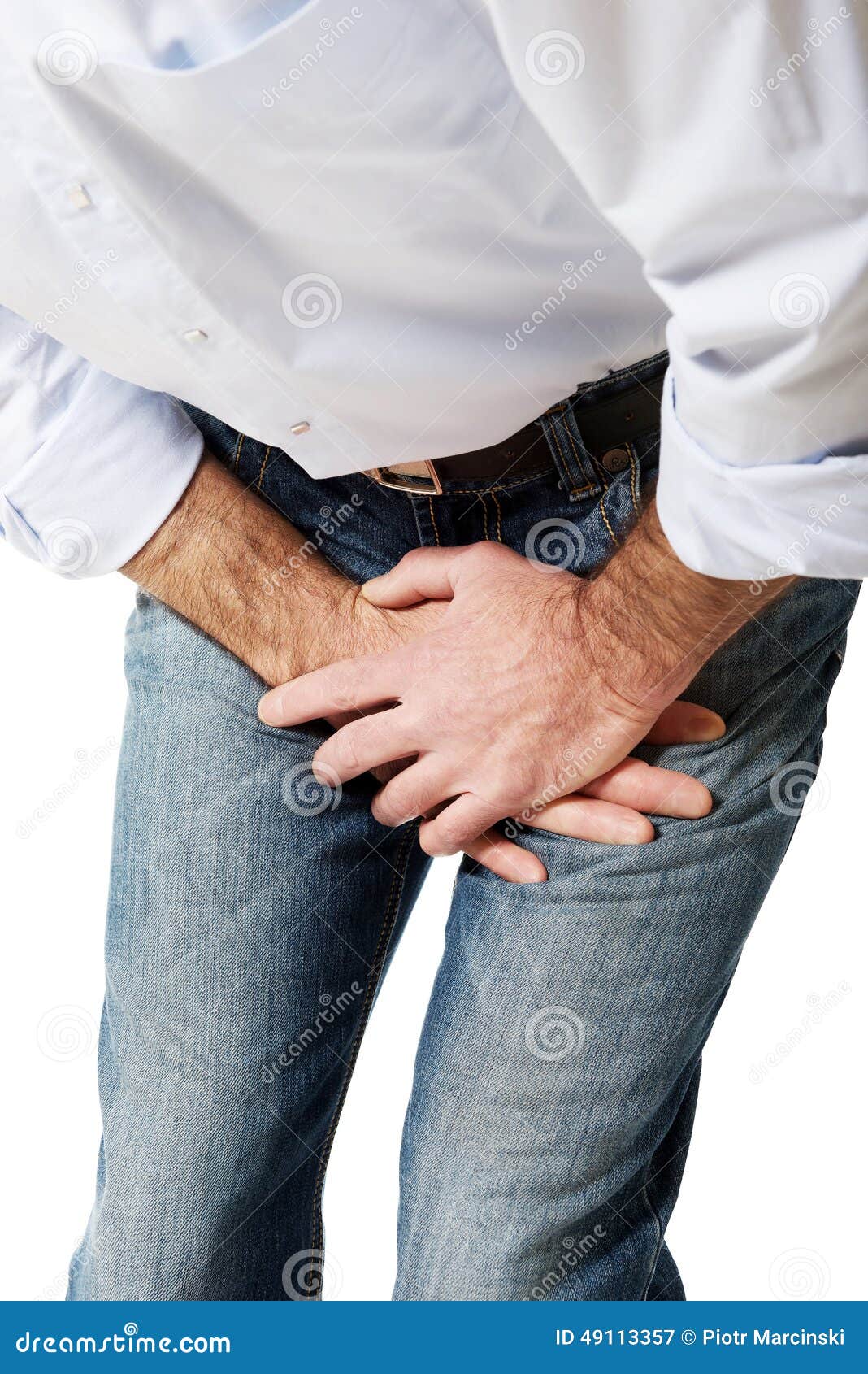 Close Up on a Man Covering His Painful Crotch Stock Image - Image of  discomfort, hands: 49113357