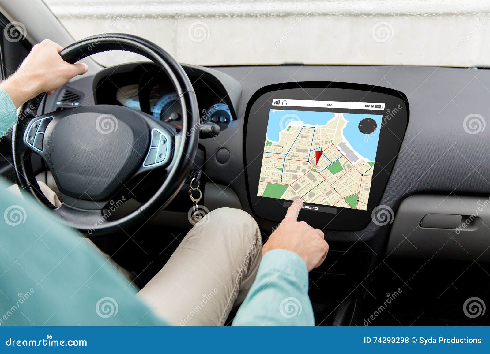 Close Up Of Man Driving Car With Gps Navigator Map Stock Close Up Of Man Driving Car With Gps Navigator Map Stock