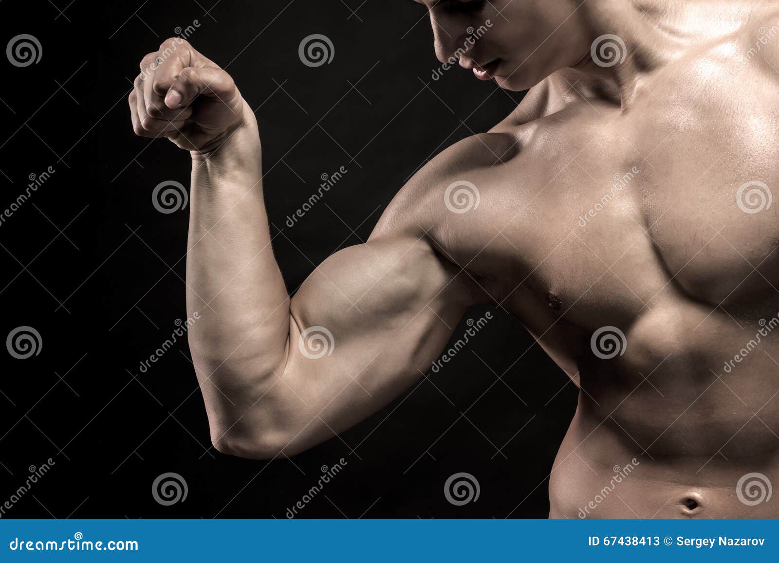 Close-up Of Man Flexing Showing His Triceps, Biceps Muscles Stock Image ...