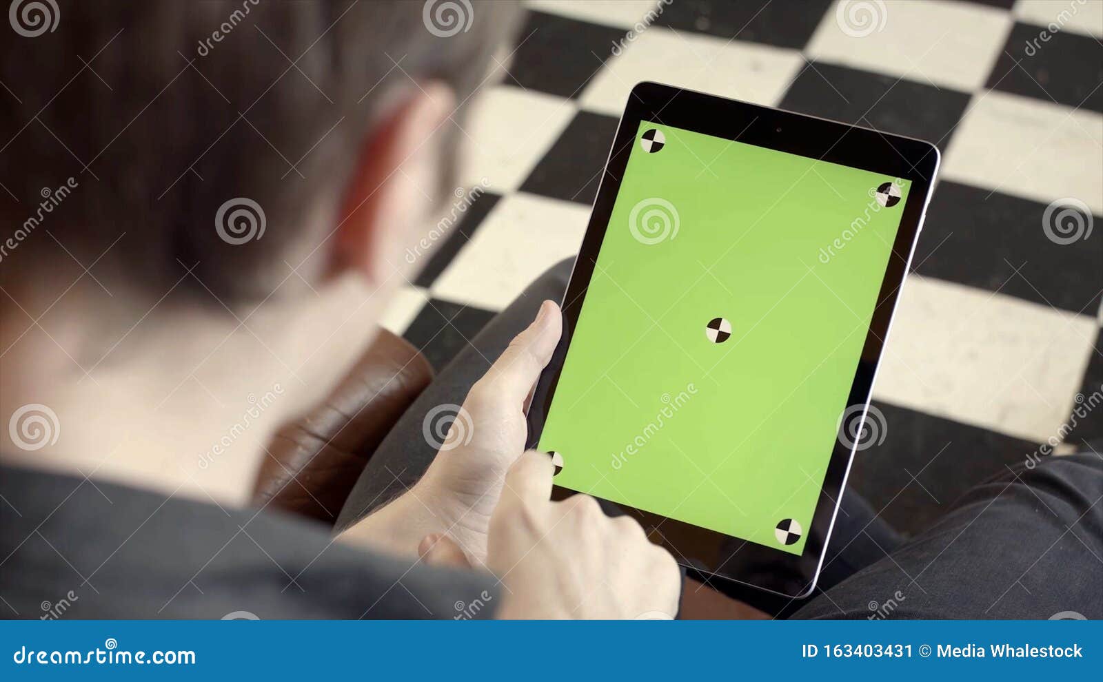 Close-up of Man Holding Tablet and Touching Green Screen. Stock Fooatge ...
