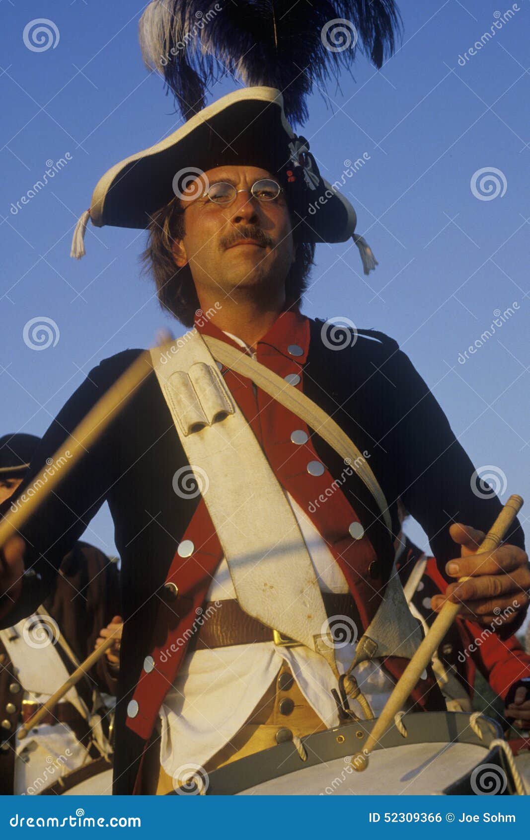 Close Up of Man Playing Drum during American Revolutionary War
