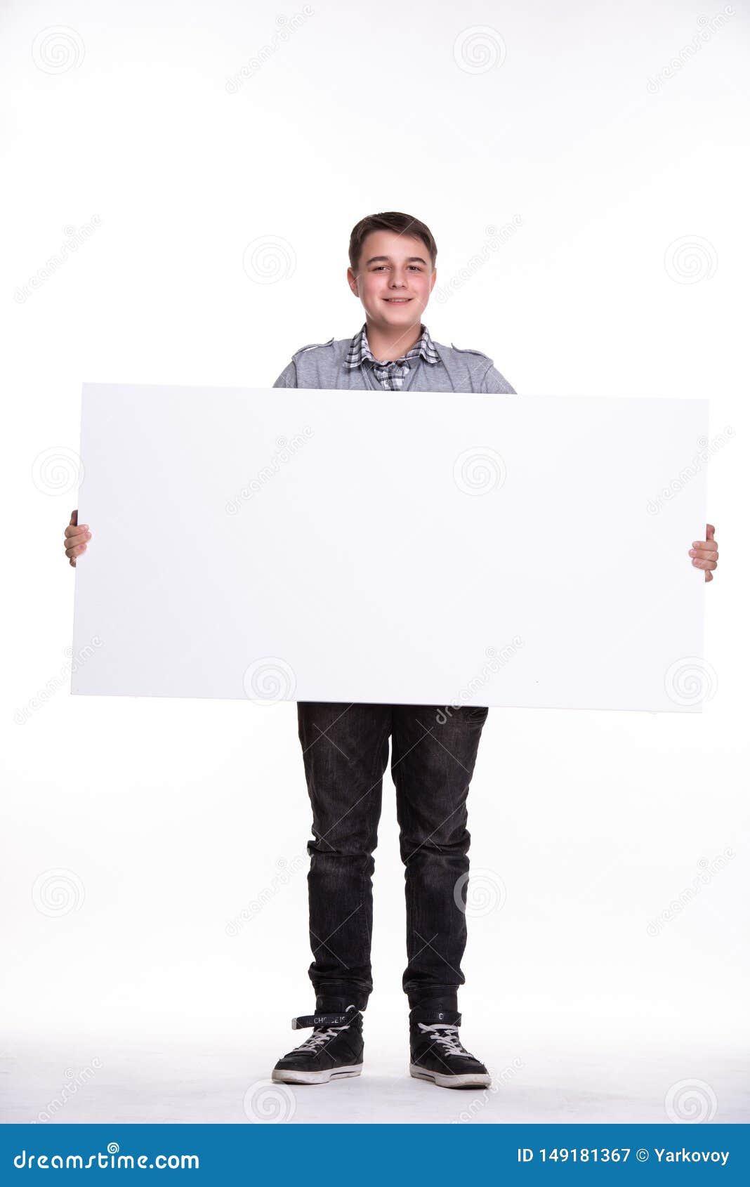Close Up of Man Showing White Board. Guy Teenager, Student, Schoolboy ...