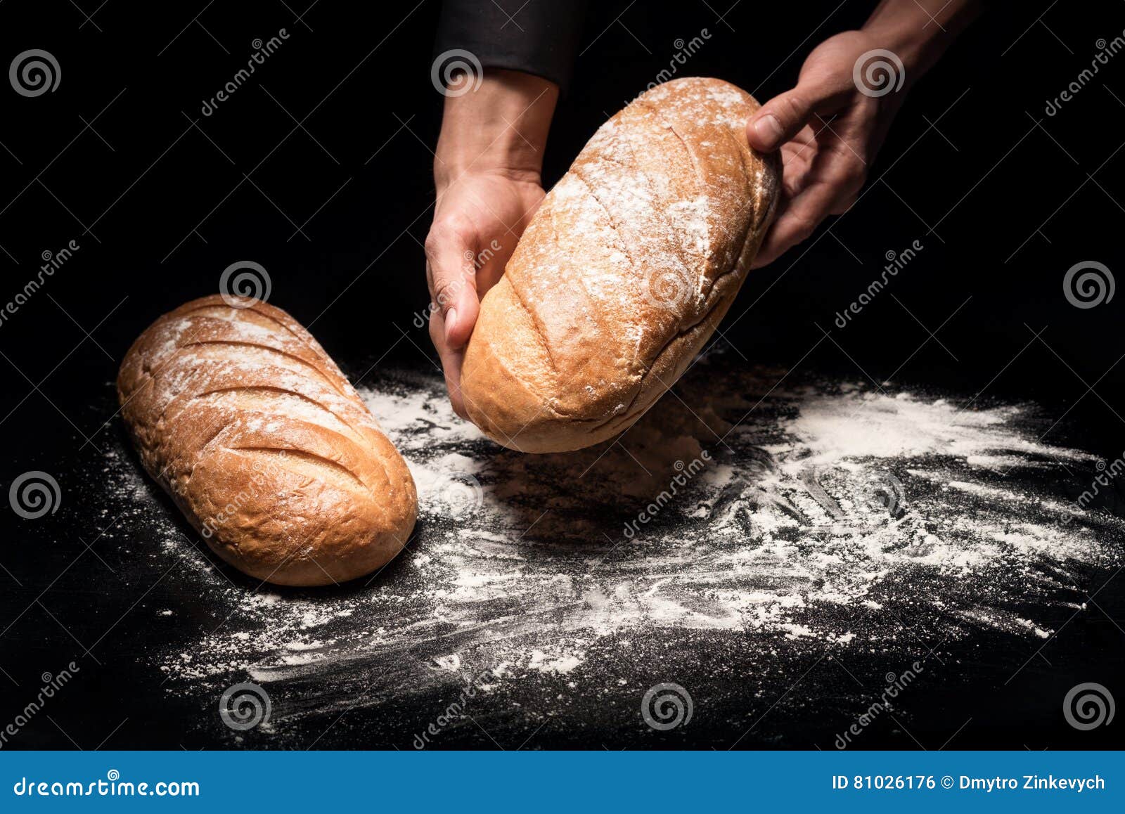 Close Up of Mans Hands Holding a Bread Stock Photo Image of food