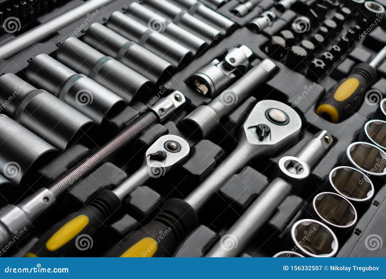close-up of mechanics tool kit