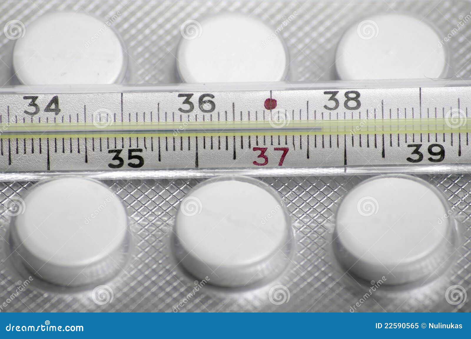 Closeup Medical Thermometer and Pills Stock Image Image of clinical, glass 22590565