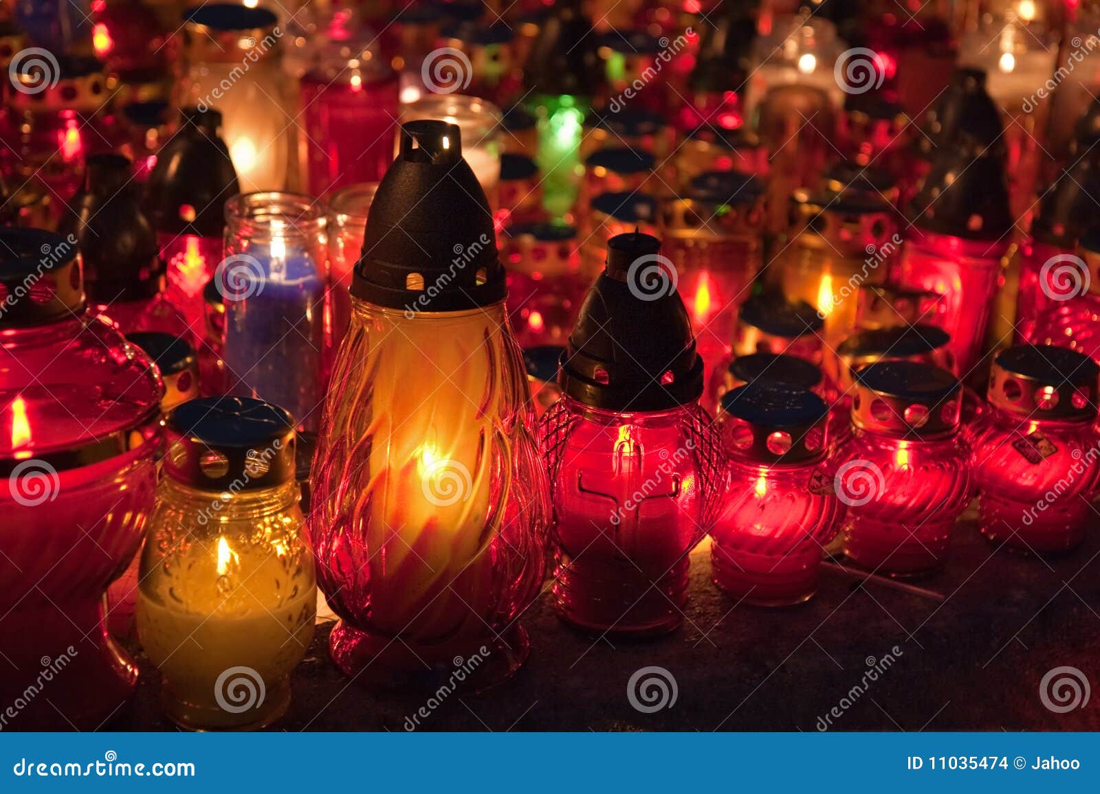 Closeup of Memorial Candles on the All Saints Day Stock Photo Image