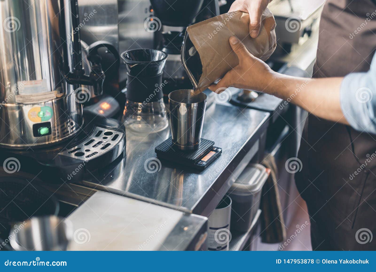 Hands of Barista Sifting Coffee from the Package Stock Photo - Image of  barista, worker: 147953878
