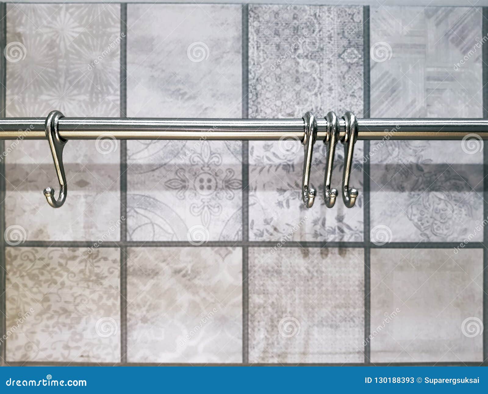 Metallic Hooks for Hanging Cups at the Kitchen Stock Image Image of