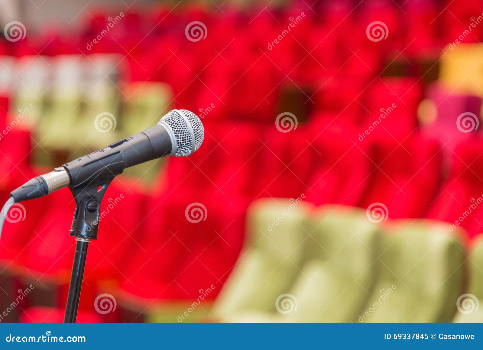 Close Up of Microphones in Theatre or Conference Hall Stock Image
