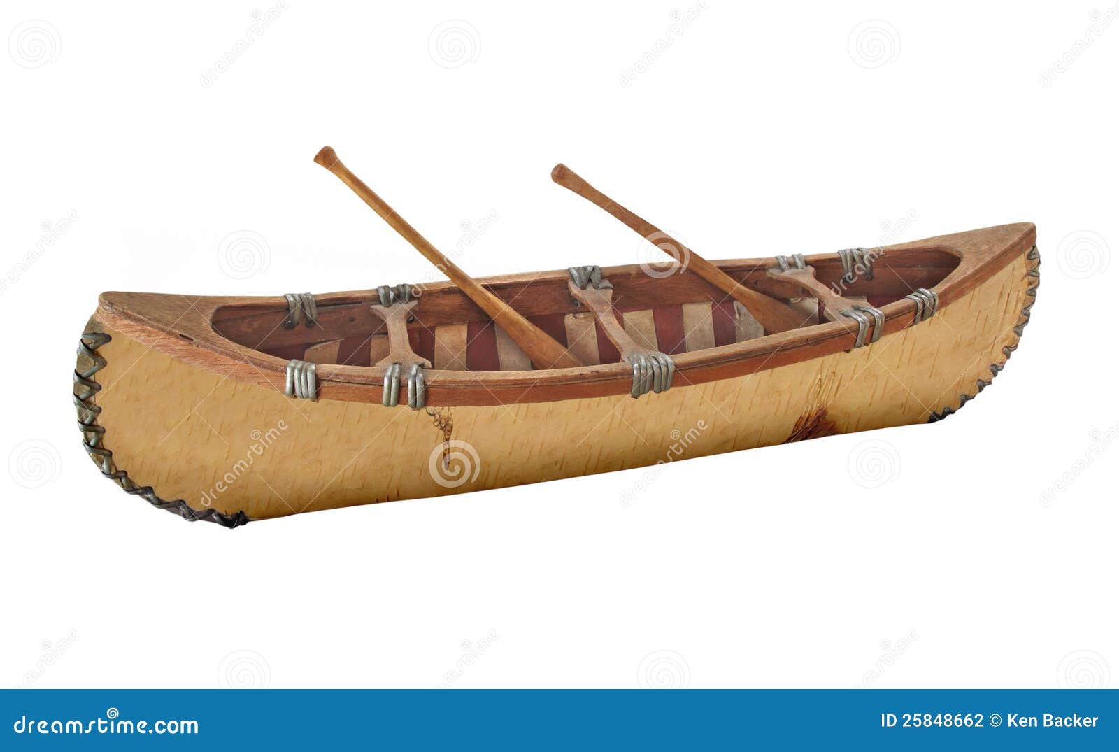 Close-up Of A Miniature Birch Bark Canoe Isolated. Stock 