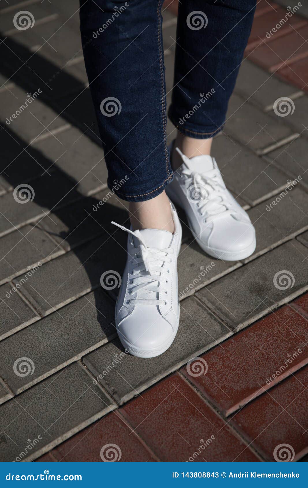 Close Up of Model in White Sneakers Stock Image - Image of horizontal ...