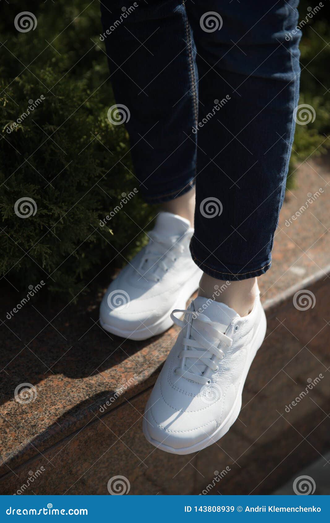 Close Up of Model in White Sneakers Stock Image - Image of fashion ...