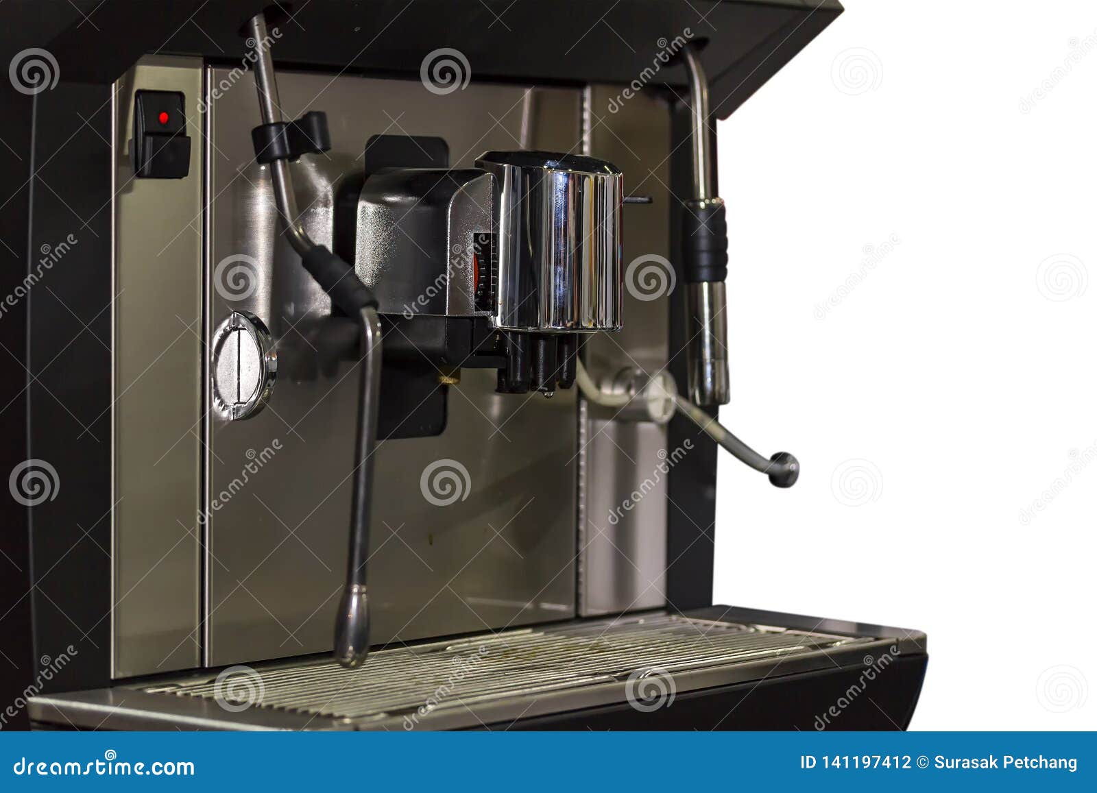 Close Up Automatic Black Coffee Machine on White Background Stock Photo