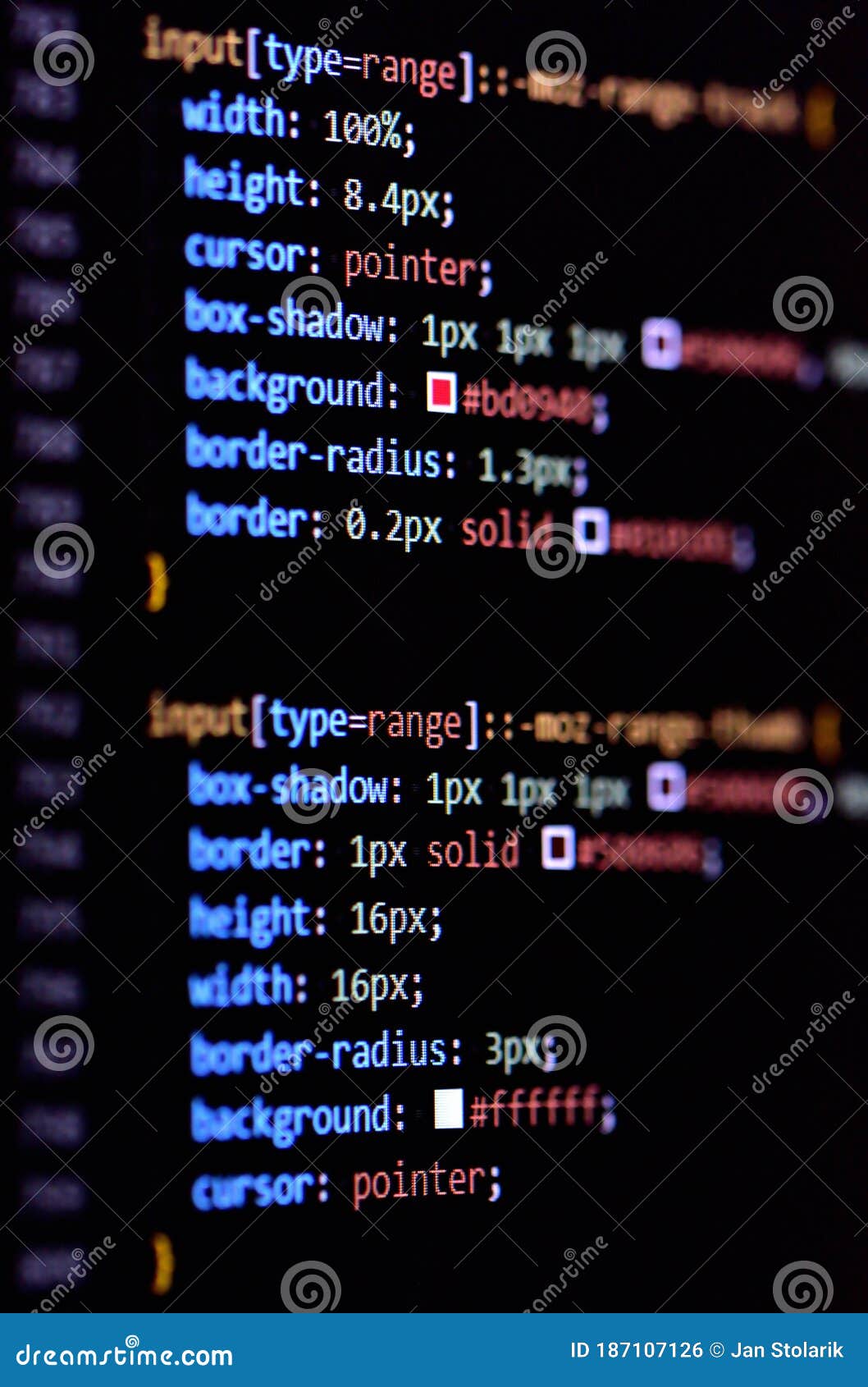 Close-up of Modern CSS3 Cascade Style Sheet Programming Code for HTML ...
