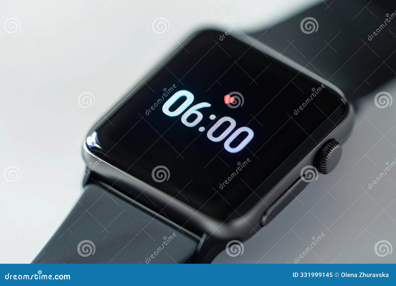 close up of modern smartwatch with time six oclock